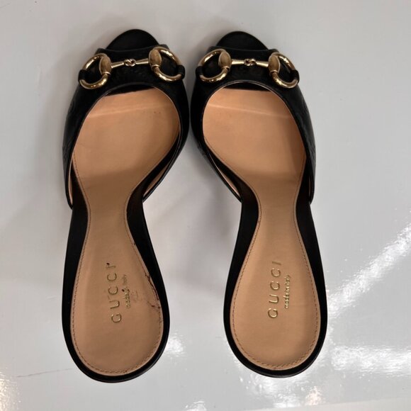Gucci Sandal Women 36.5 Horsebit Emboss Leather Work Party Resort Italy Core Go - Picture 8 of 16